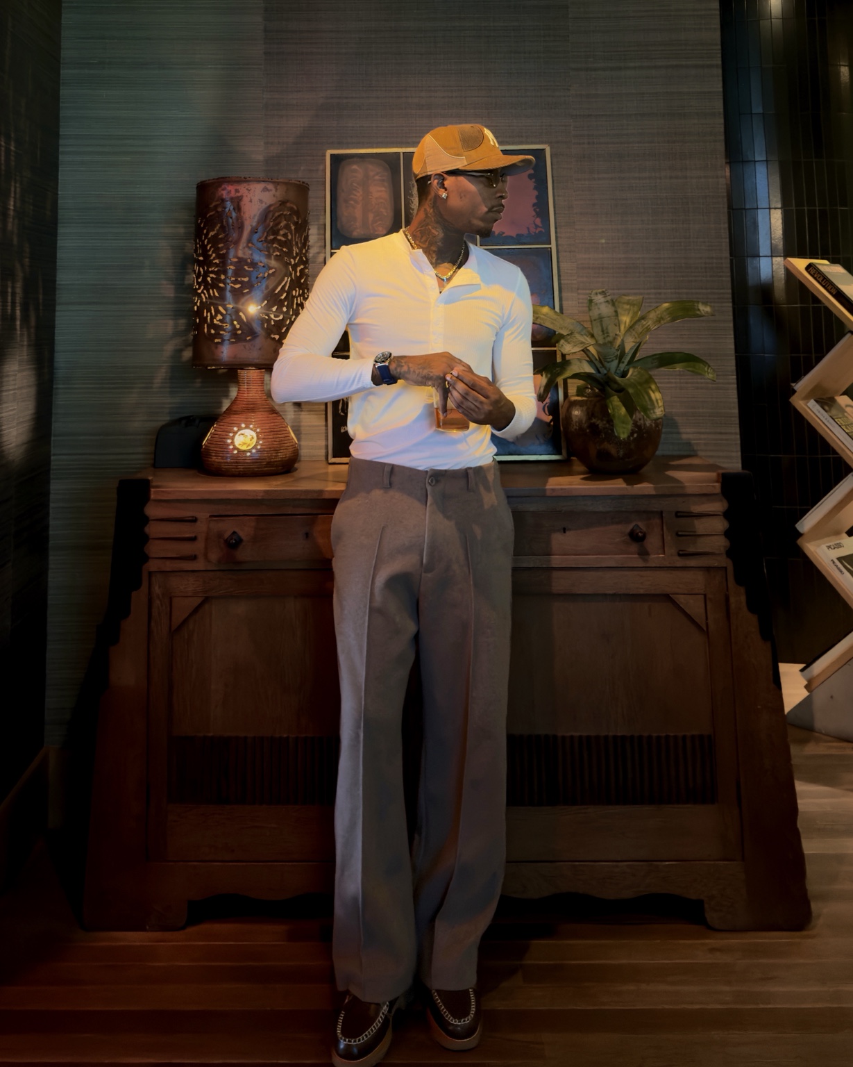 Claudio Conde in a white shirt and tailored trousers for GUESS Watches
